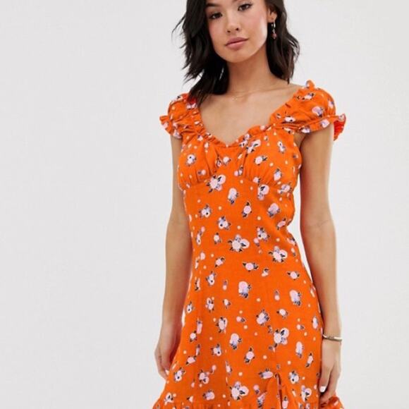 Free People Like A Lady Printed Mini Dress in Orange - Picture 3 of 8